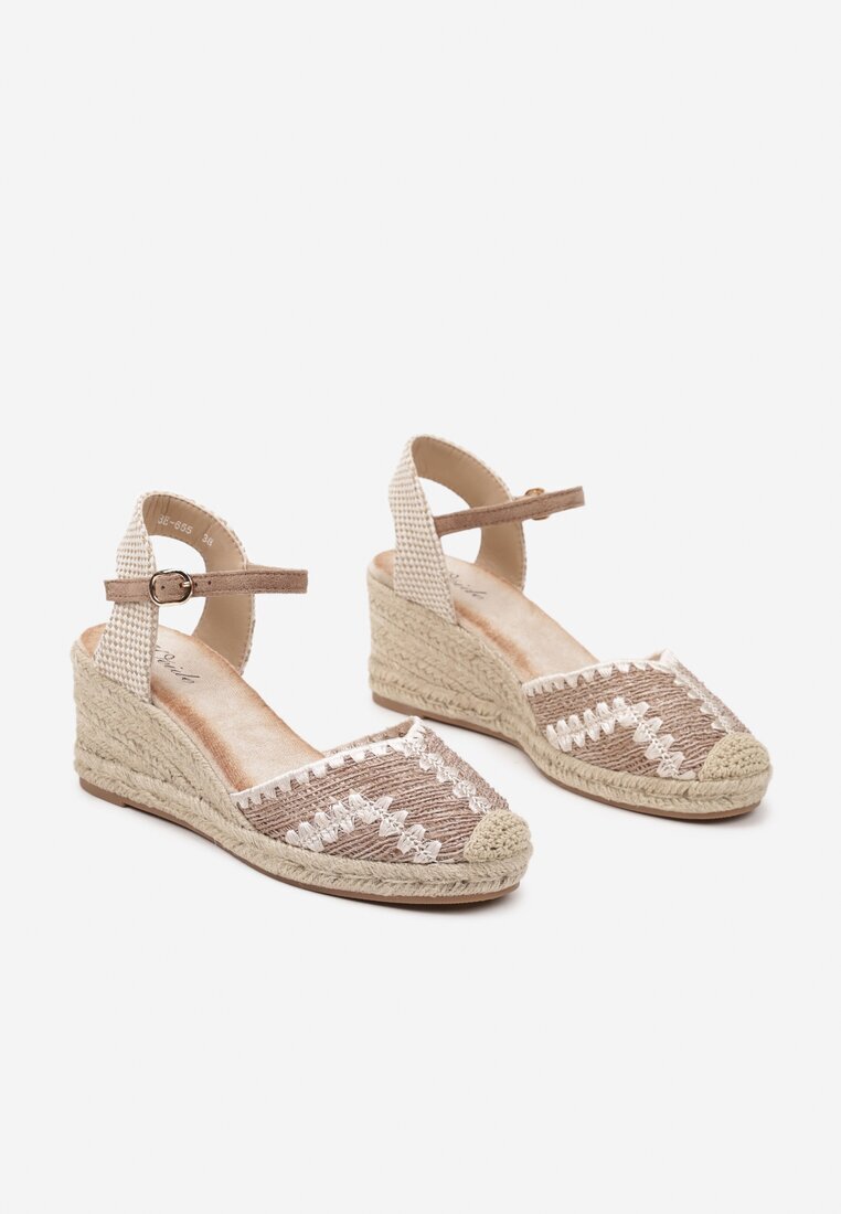 weide Sandale Bej închis cu platformă împletită în stil Boho Vohna