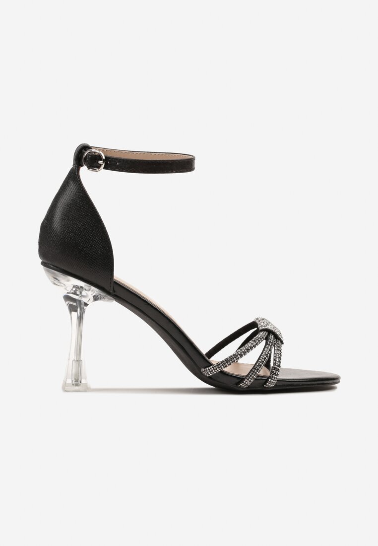 weide Sandale Negre cu toc stiletto transparent cu Circonii Puvesse