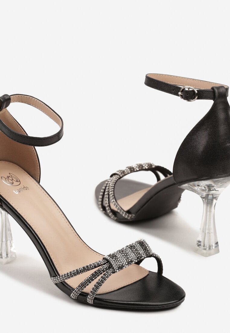 weide Sandale Negre cu toc stiletto transparent cu Circonii Puvesse