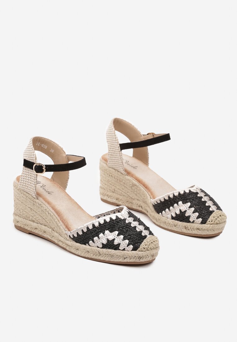 weide Sandale Negre pe Pană Împletită în Stil Boho Vohna