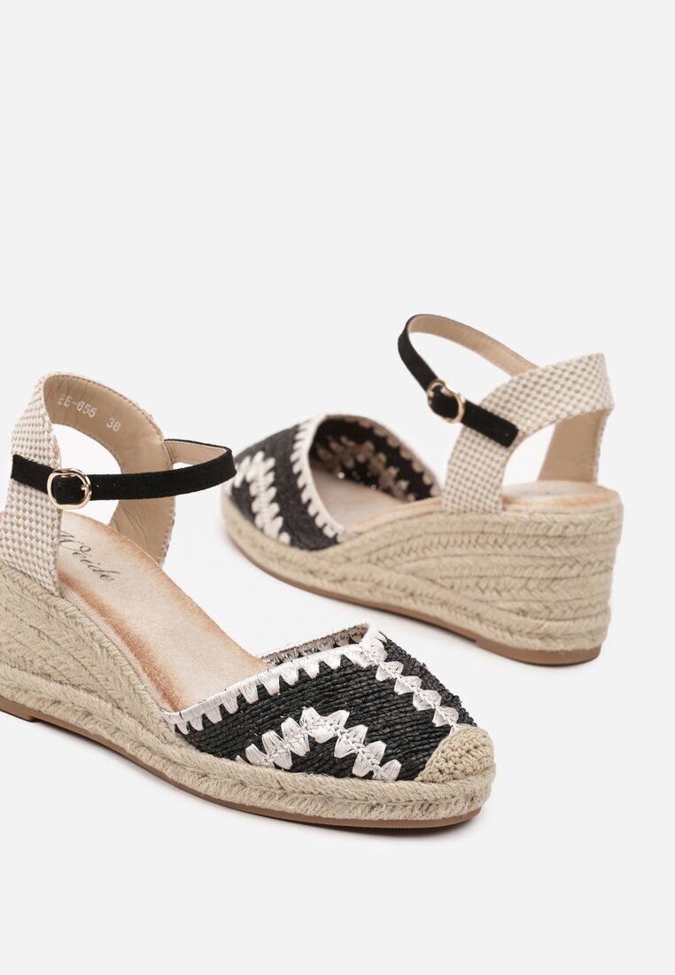 weide Sandale Negre pe Pană Împletită în Stil Boho Vohna