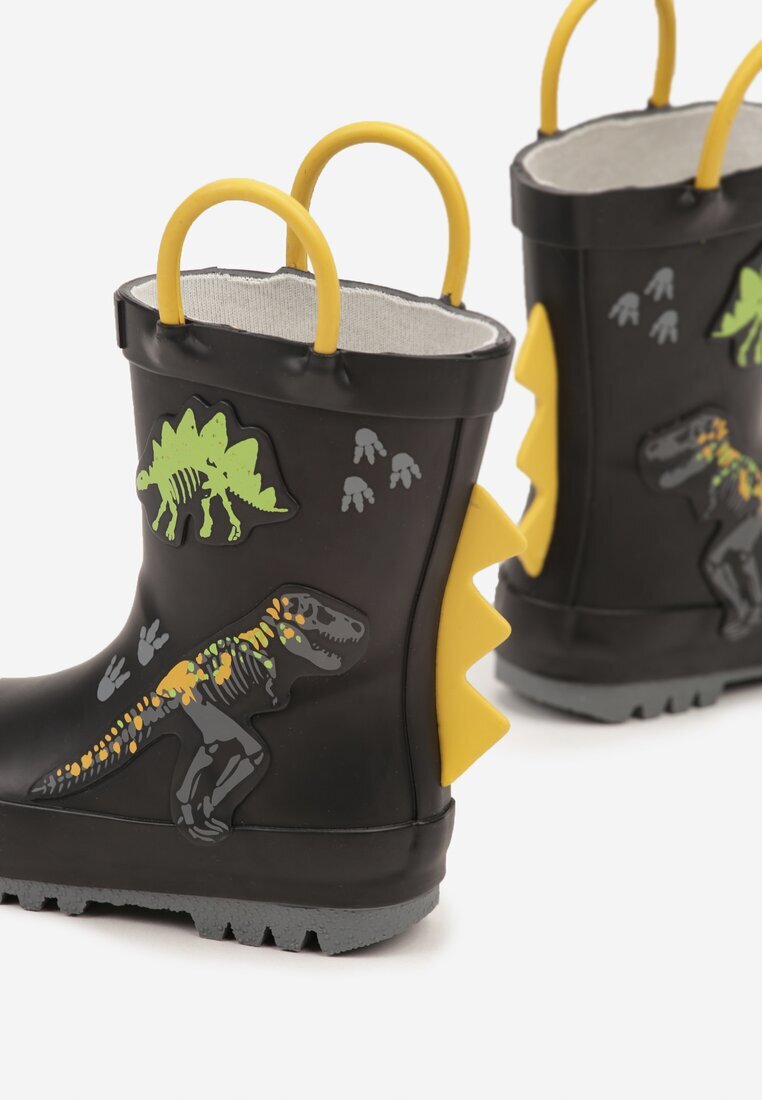 wink Cizme de cauciuc negre cu model de dinozauri și Aplicație 3D Diobella