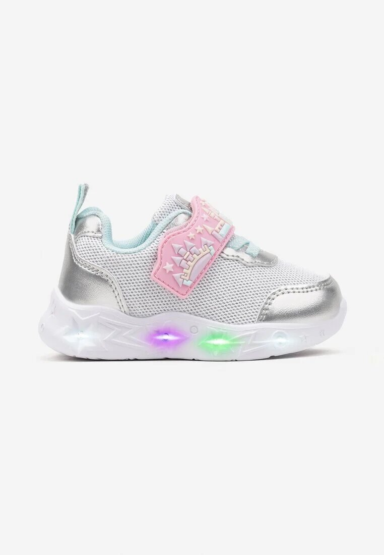 wink Pantofi Sportivi Argintii cu Sclipici și Talpă Luminoasă cu Velcro Abrelia