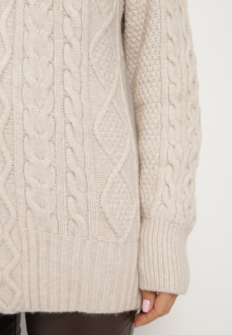 wool fashion Cardigan bej deschis cu nasturi decorat cu relief Melorisse