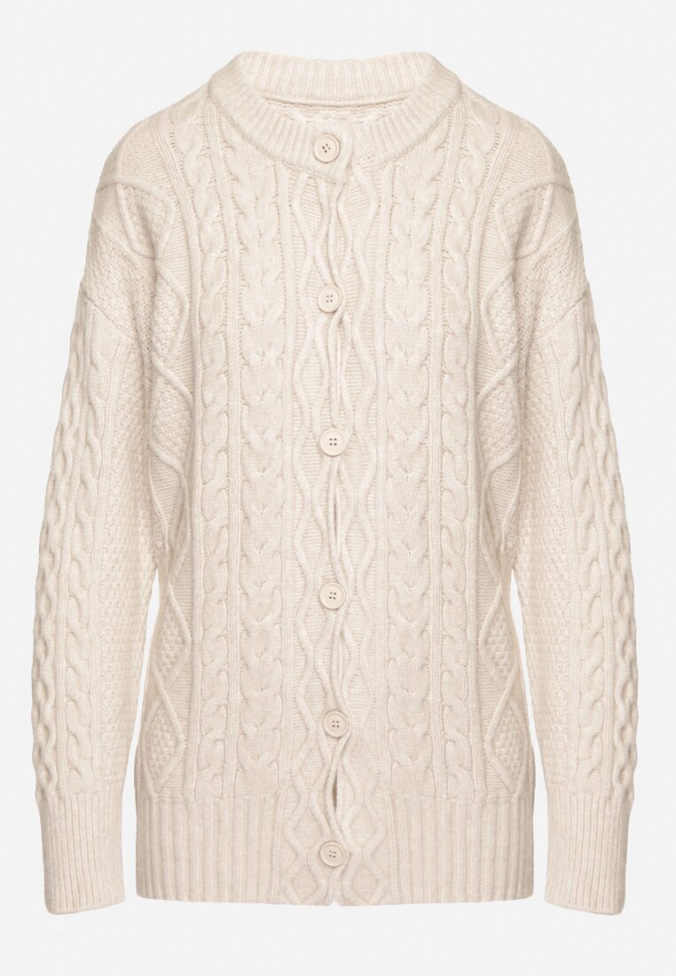 wool fashion Cardigan bej deschis cu nasturi decorat cu relief Melorisse