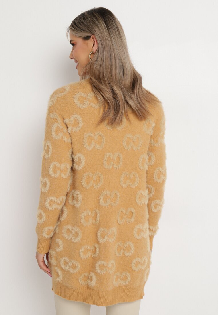 wool fashion Cardigan bej închis deschis cu imprimeu leopard cu puf mai lung Weatha
