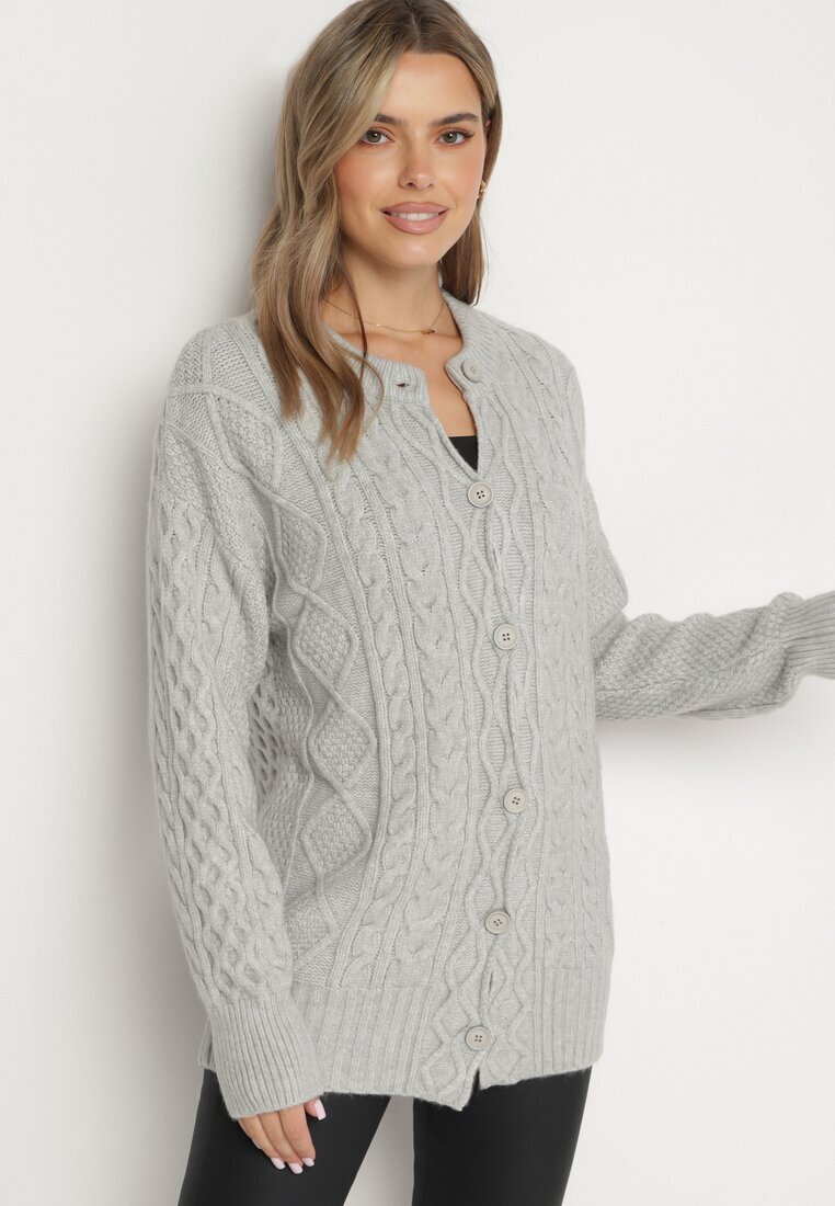 wool fashion Cardigan Gri Deschis Decorat cu Imprimeu în Relief Melorisse