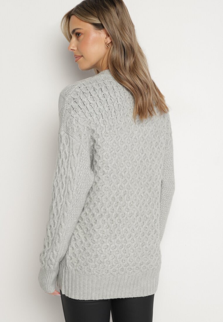 wool fashion Cardigan Gri Deschis Decorat cu Imprimeu în Relief Melorisse