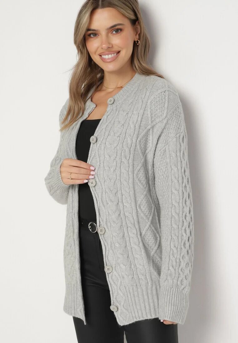 wool fashion Cardigan Gri Deschis Decorat cu Imprimeu în Relief Melorisse
