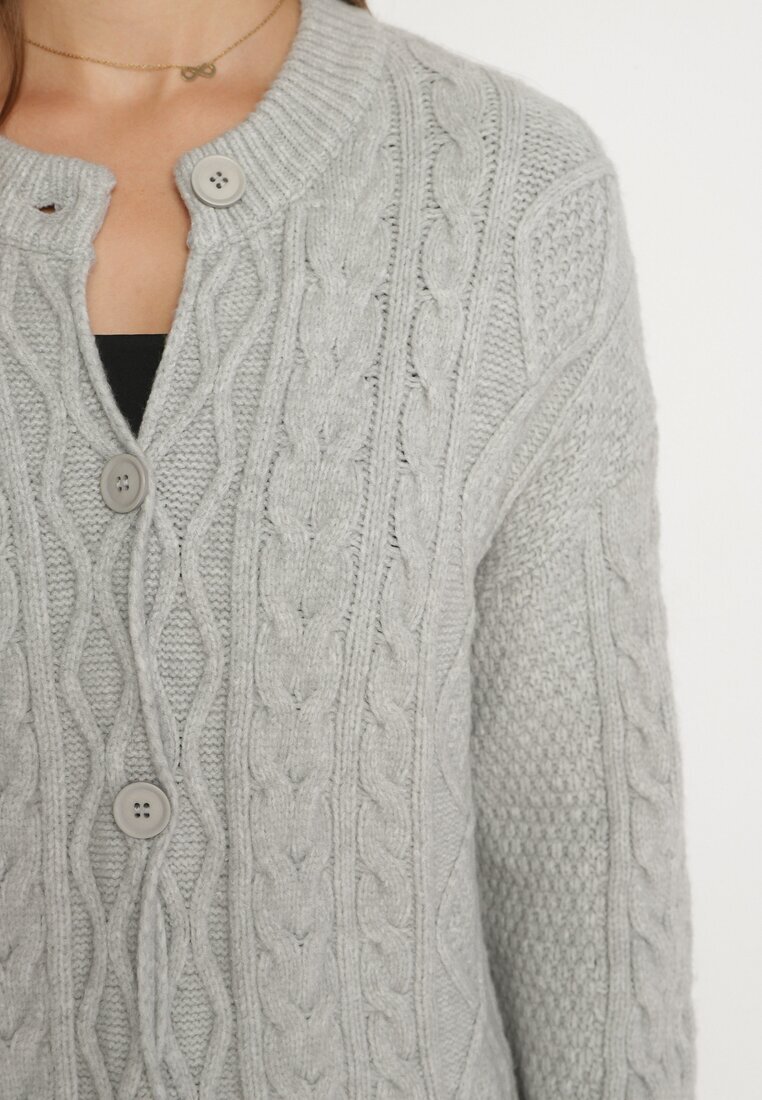 wool fashion Cardigan Gri Deschis Decorat cu Imprimeu în Relief Melorisse