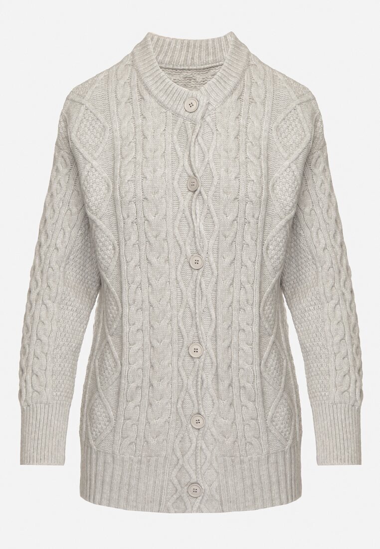 wool fashion Cardigan Gri Deschis Decorat cu Imprimeu în Relief Melorisse