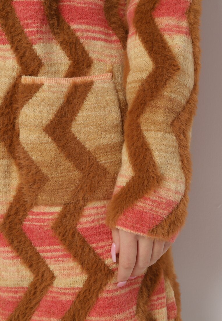 wool fashion Cardigan Lejer Bej închis cu Model Geometric Goitom