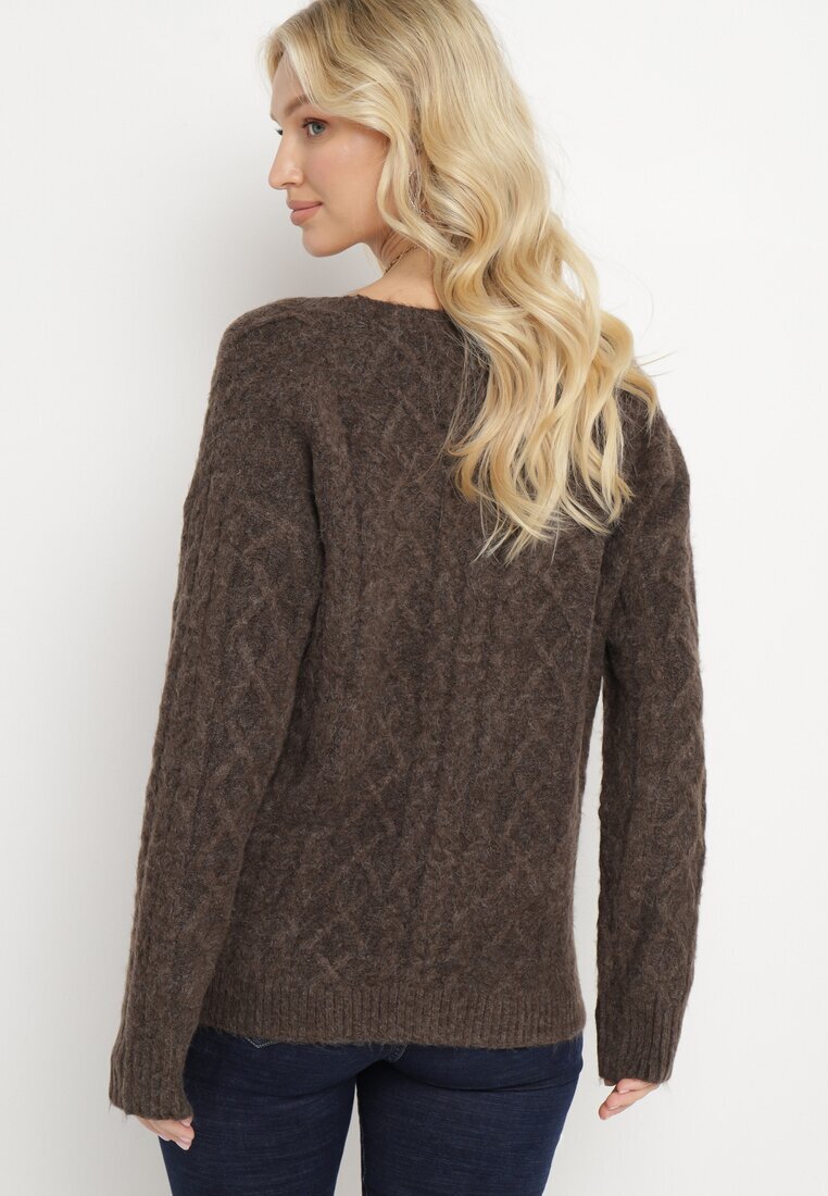 wool fashion Cardigan Maro cu Decolteu în V cu Împletitură Cablu Mallak