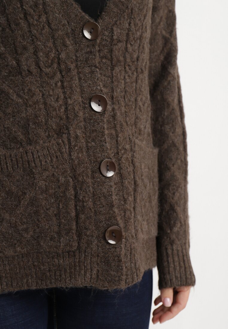 wool fashion Cardigan Maro cu Decolteu în V cu Împletitură Cablu Mallak