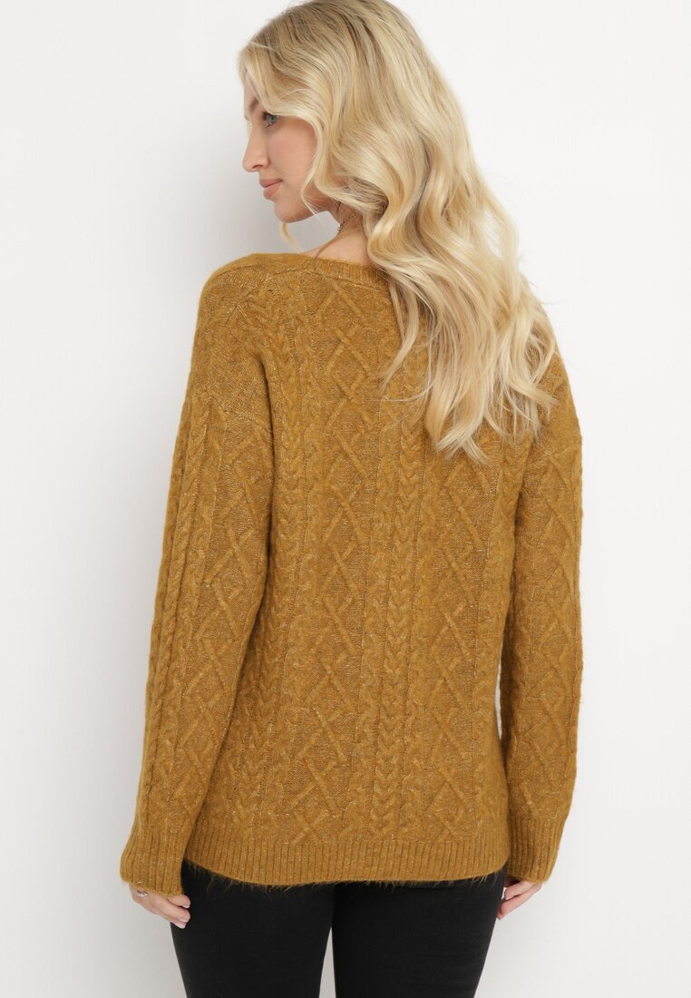 wool fashion Cardigan Maro deschis cu Decolteu în V cu Împletitură Mallak