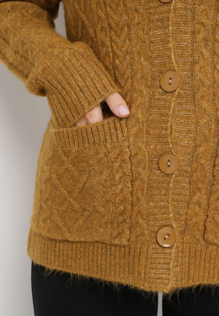 wool fashion Cardigan Maro deschis cu Decolteu în V cu Împletitură Mallak