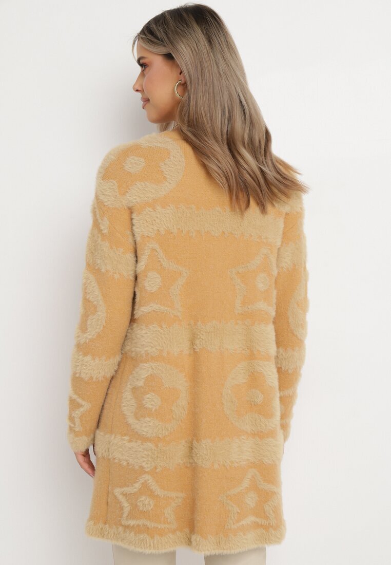 wool fashion Cardigan Maro Deschis cu fir mai lung Korrema