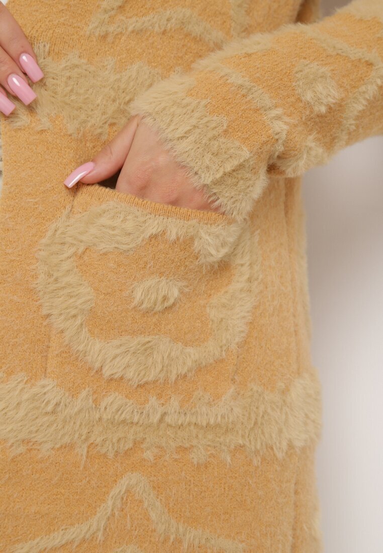 wool fashion Cardigan Maro Deschis cu fir mai lung Korrema