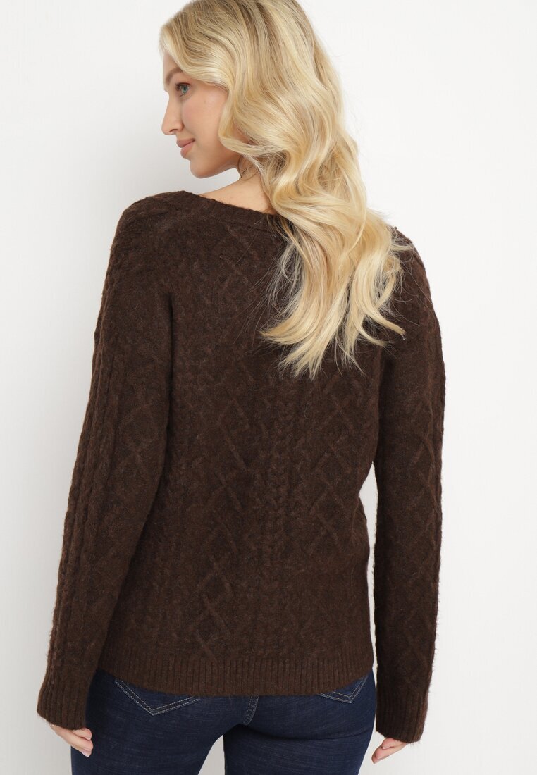 wool fashion Cardigan Maro închis cu decolteu în V cu torsade Mallak