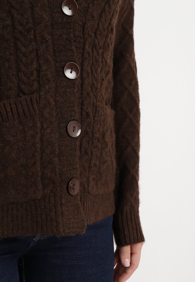 wool fashion Cardigan Maro închis cu decolteu în V cu torsade Mallak