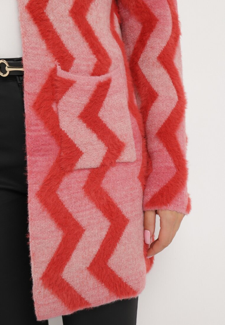 wool fashion Cardigan Roșu Lejer cu Model Geometric Goitom