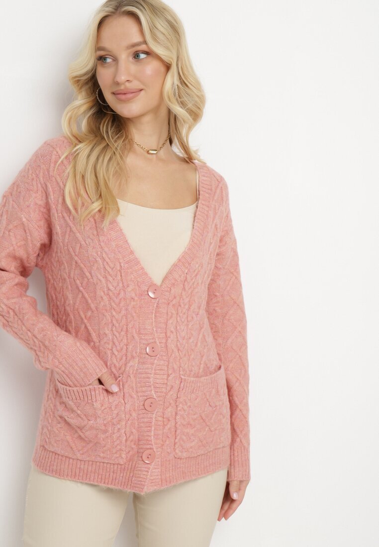 wool fashion Cardigan Roz deschis cu decolteu în V cu torsadă Mallak