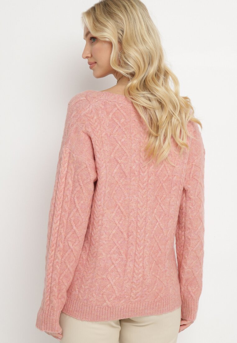 wool fashion Cardigan Roz deschis cu decolteu în V cu torsadă Mallak