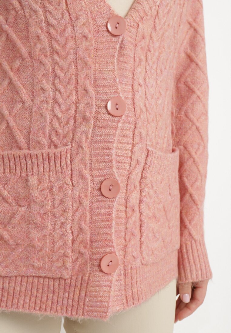 wool fashion Cardigan Roz deschis cu decolteu în V cu torsadă Mallak