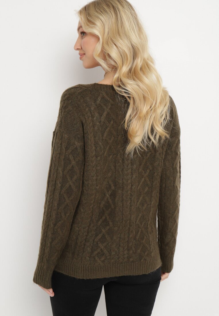 wool fashion Cardigan Verde închis cu decolteu în V cu împletitură Mallak