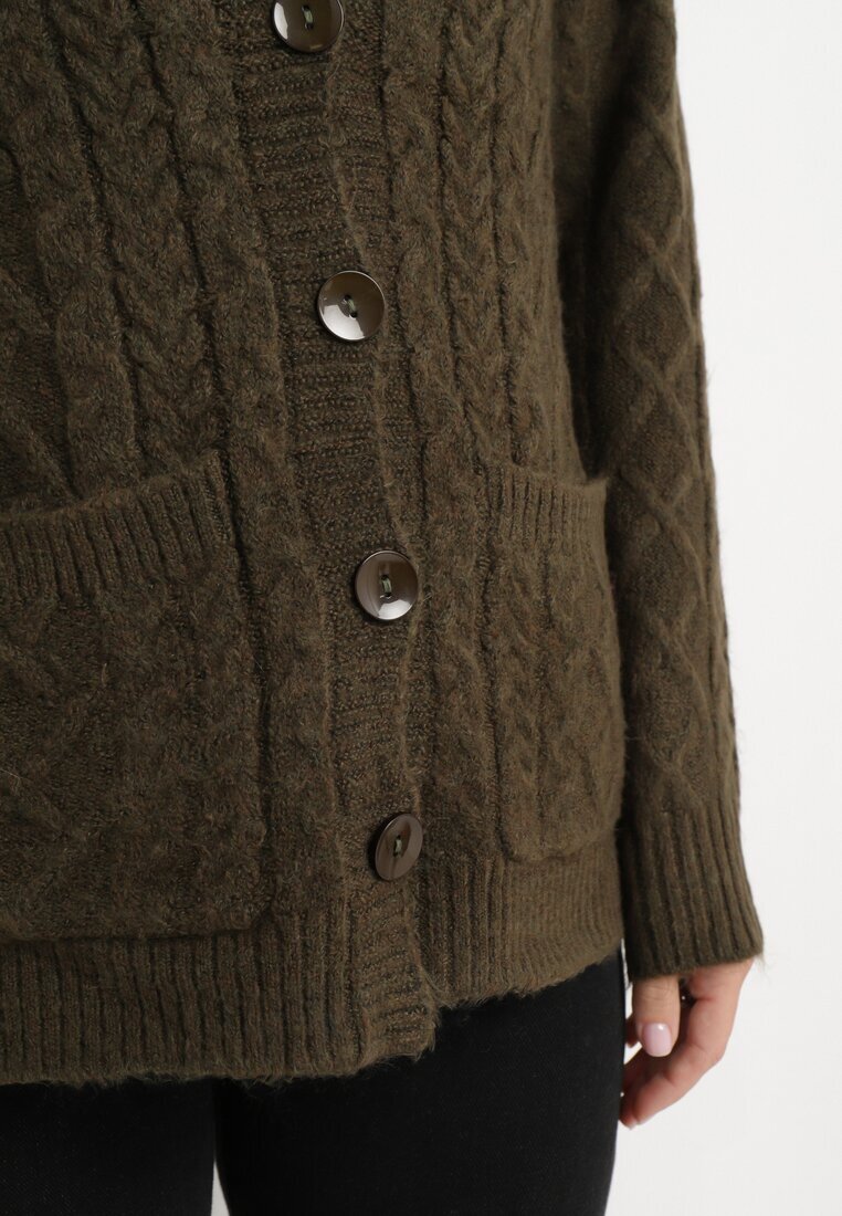 wool fashion Cardigan Verde închis cu decolteu în V cu împletitură Mallak