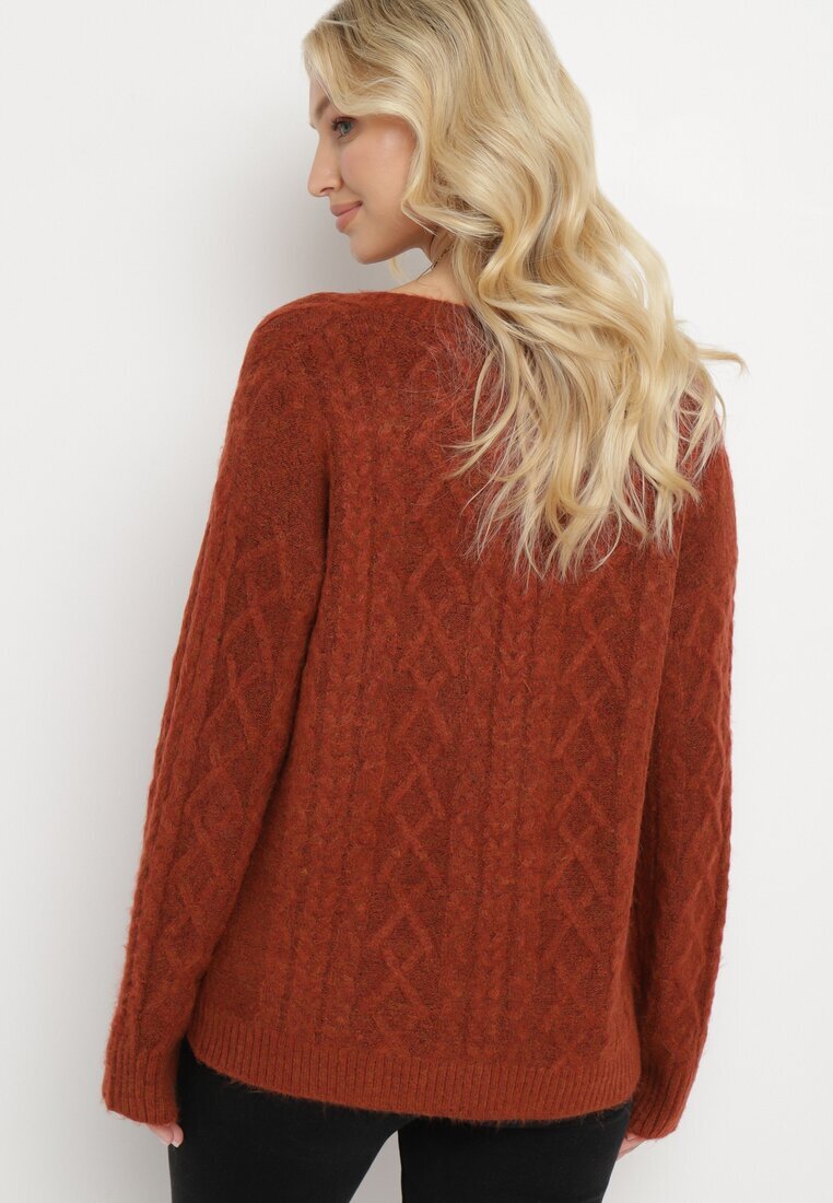 wool fashion Cardigan Vișiniu cu decolteu în V cu împletitură torsadă Mallak