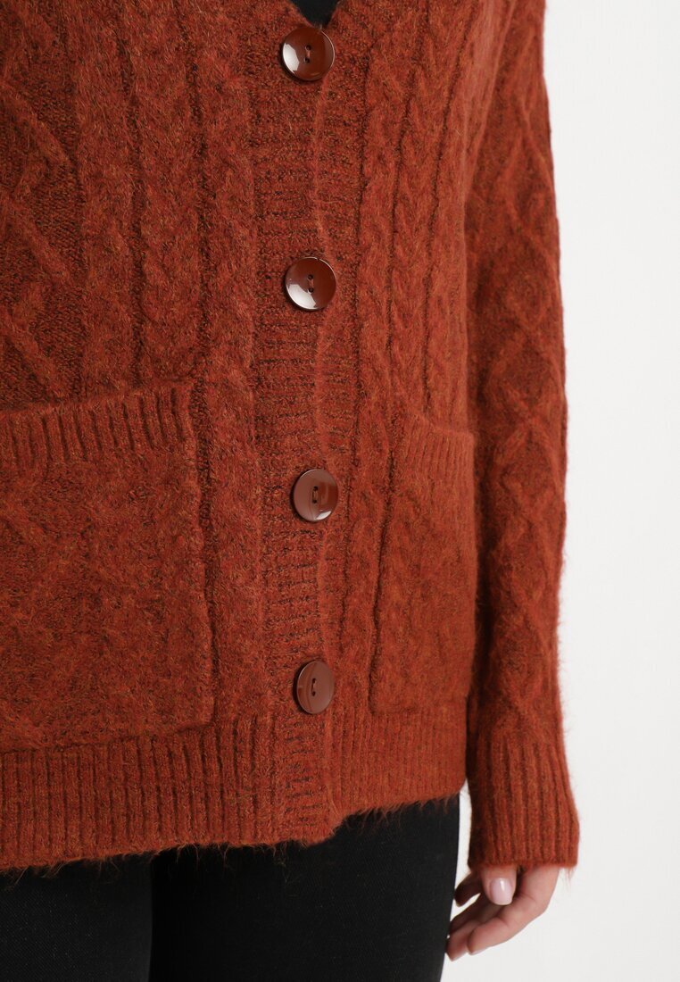 wool fashion Cardigan Vișiniu cu decolteu în V cu împletitură torsadă Mallak