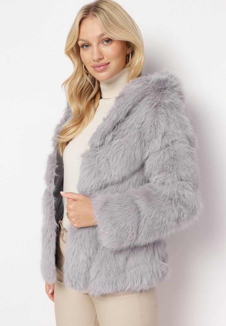 wool fashion Geacă Gri De blană Cu glugă Daviella