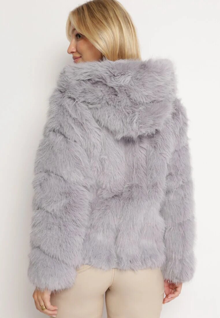 wool fashion Geacă Gri De blană Cu glugă Daviella