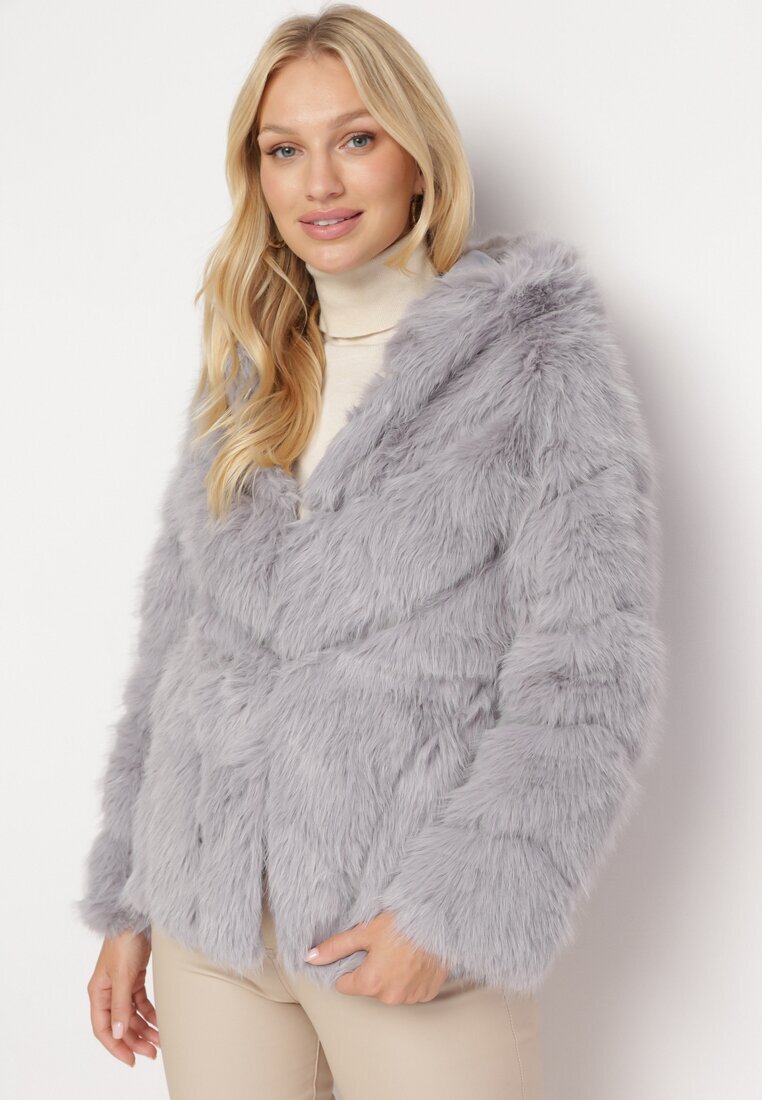 wool fashion Geacă Gri De blană Cu glugă Daviella