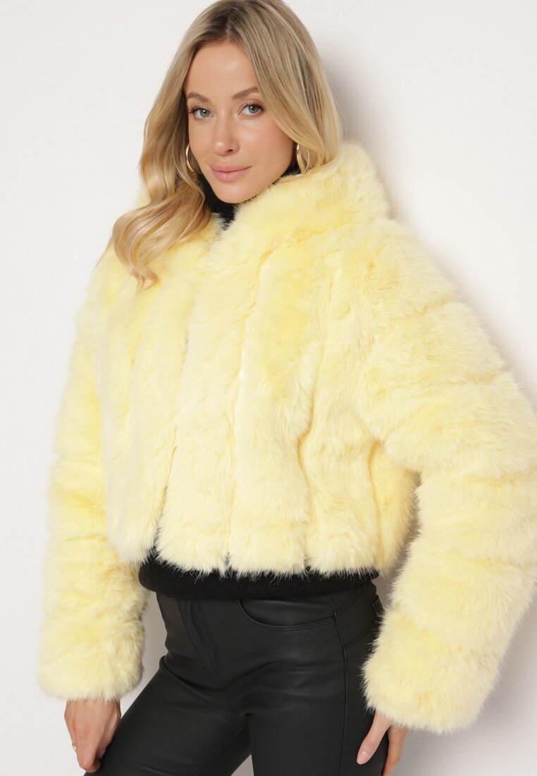 wool fashion Jachetă Galbenă de blană cu croi scurt matlasat Hemeriana