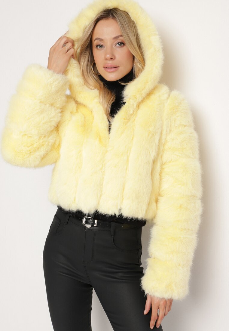 wool fashion Jachetă Galbenă de blană cu croi scurt matlasat Hemeriana