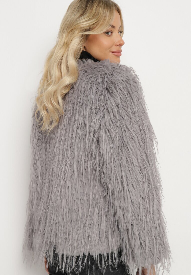 wool fashion Jachetă gri deschis de blană cu croială dreaptă cu agrafe Siarale