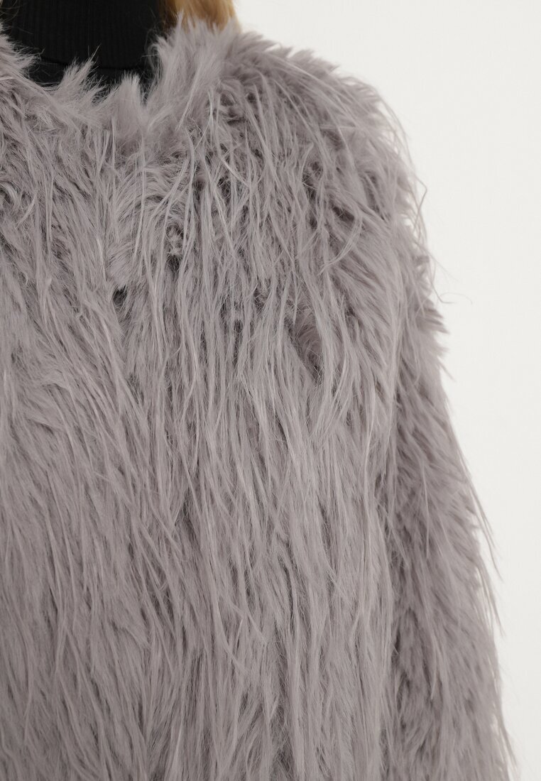 wool fashion Jachetă gri deschis de blană cu croială dreaptă cu agrafe Siarale