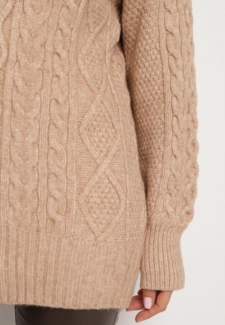 wool fashion Kardigan bej închis deschis decorat cu model în relief Melorisse