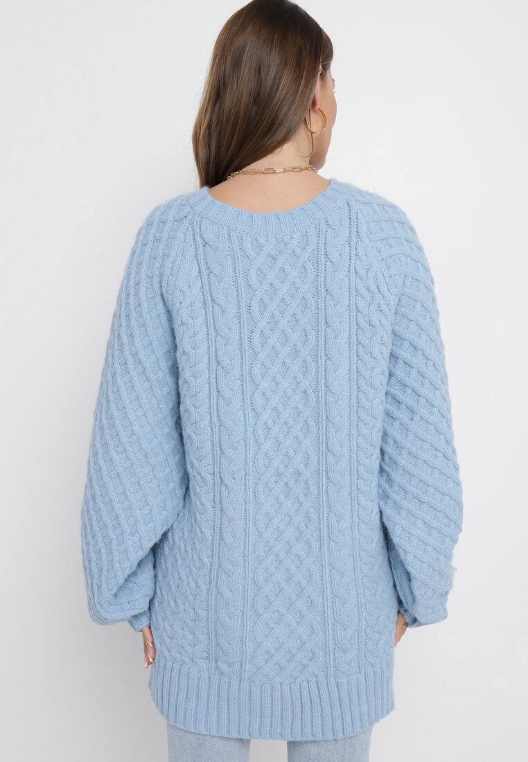 wool fashion Pulover Albastru deschis cu o croială alungită și cu o împletitură Ahexa modernă