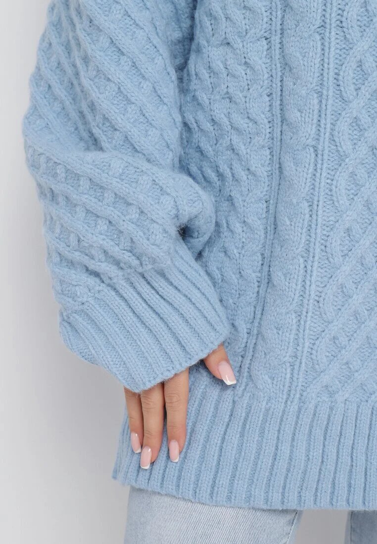 wool fashion Pulover Albastru deschis cu o croială alungită și cu o împletitură Ahexa modernă