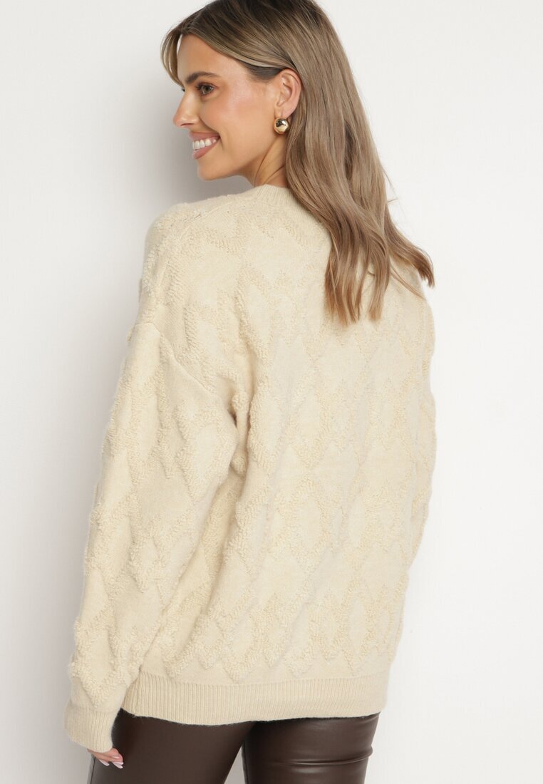 wool fashion Pulover Bej cu croială lejeră cu model și manșete elastice Elondrae