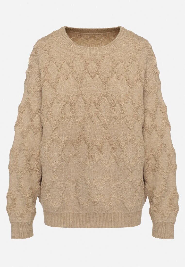 wool fashion Pulover bej închis cu croi lejer și cu tricotaj modelat cu benzi elastice Elondrae