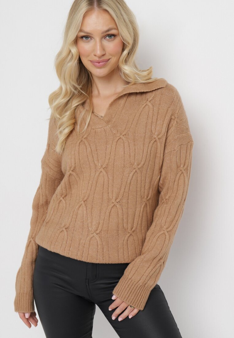 wool fashion Pulover Clasic Maro cu Împletitură Decorativă Mulls