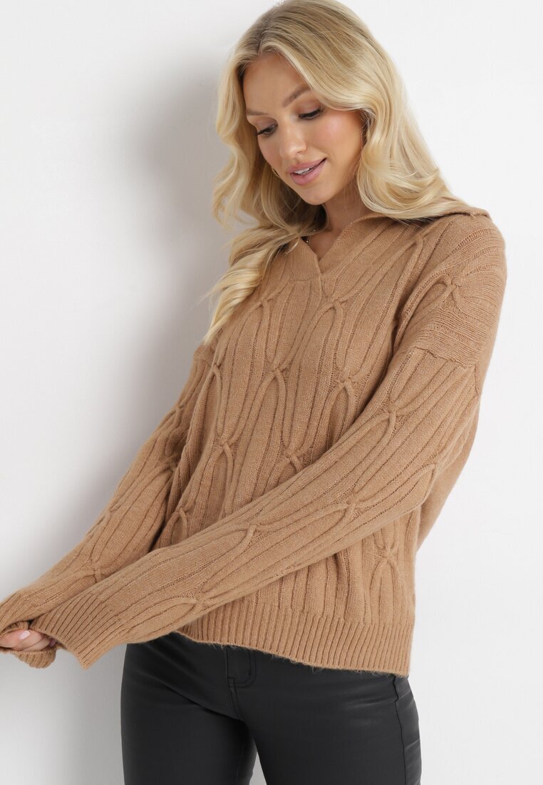 wool fashion Pulover Clasic Maro cu Împletitură Decorativă Mulls