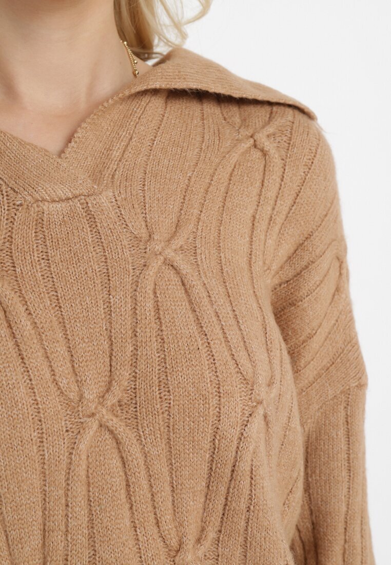 wool fashion Pulover Clasic Maro cu Împletitură Decorativă Mulls