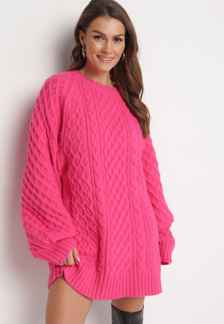 wool fashion Pulover Fucsia cu croială alungită și un tricot modern Ahexa