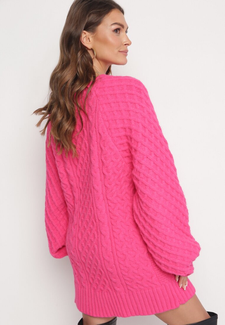wool fashion Pulover Fucsia cu croială alungită și un tricot modern Ahexa