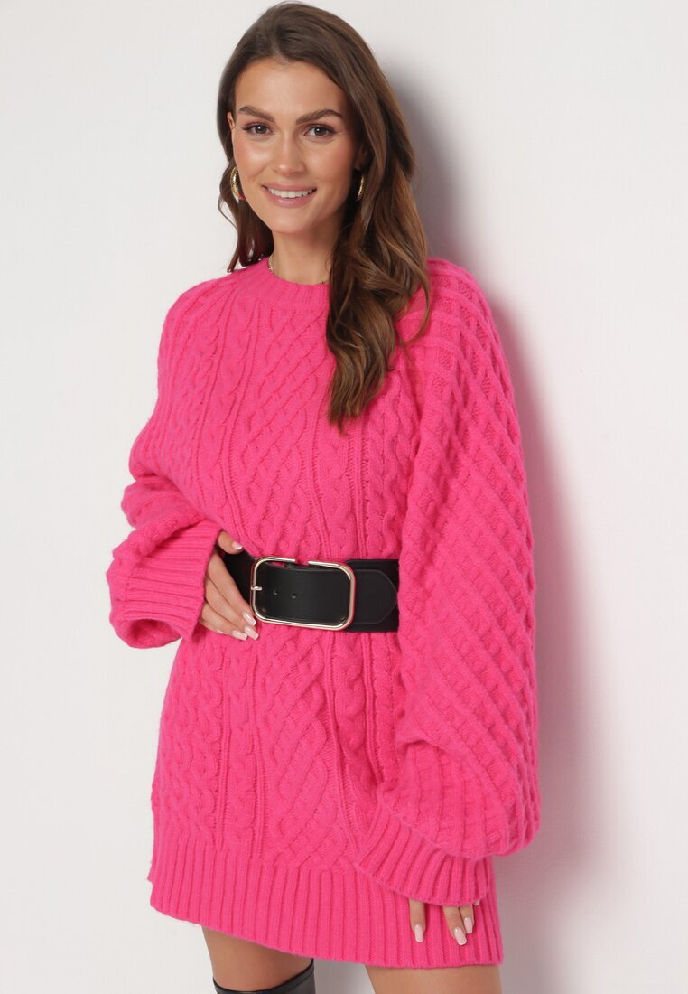 wool fashion Pulover Fucsia cu croială alungită și un tricot modern Ahexa